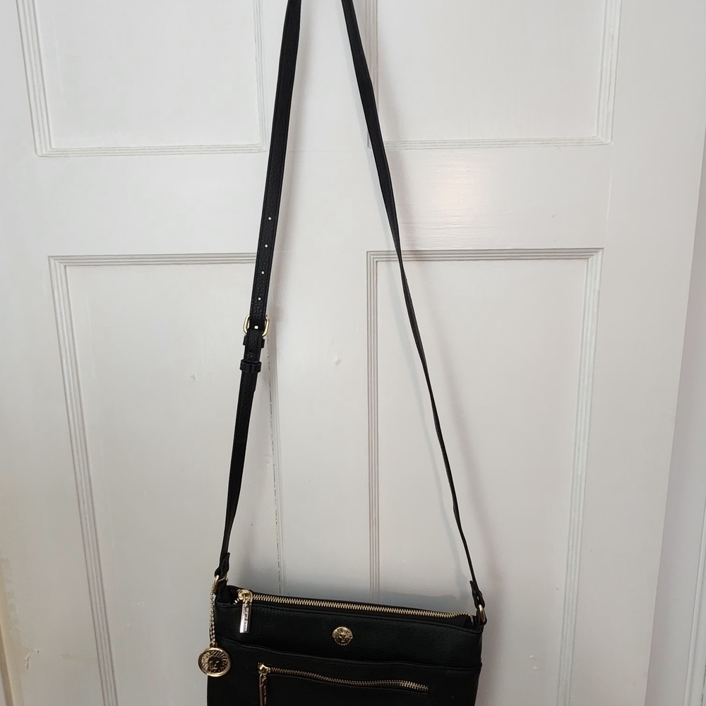 Anne Klein Black Crossbody Bag with Gold Details